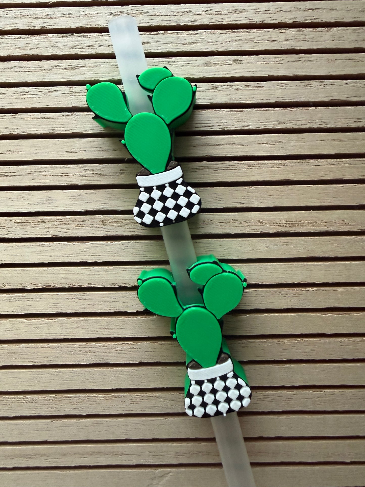 Cactus w/Checkered Pot  - 3d Straw Topper