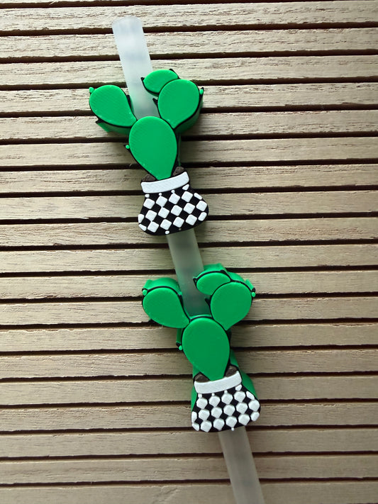 Cactus w/Checkered Pot  - 3d Straw Topper