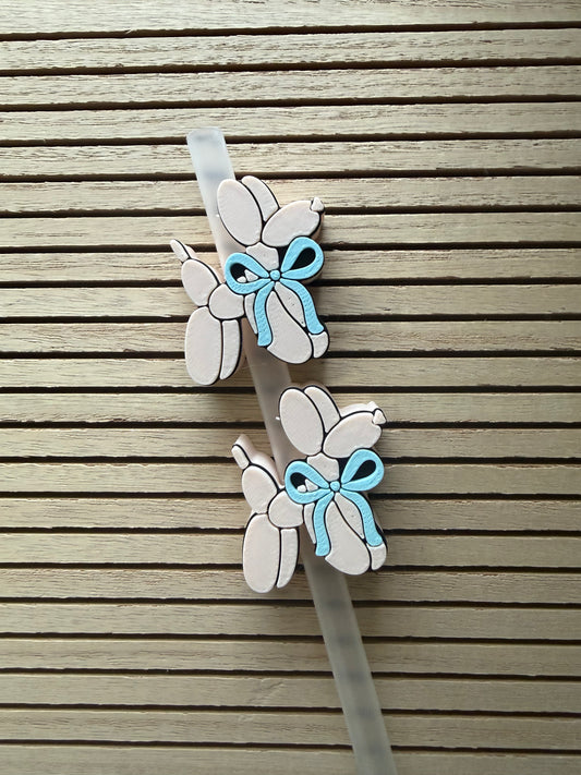 Balloon Dog w/Blue Bow  - 3d Straw Topper