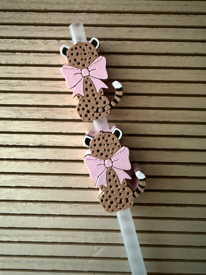 Cheetah w/Bow  - 3d Straw Topper