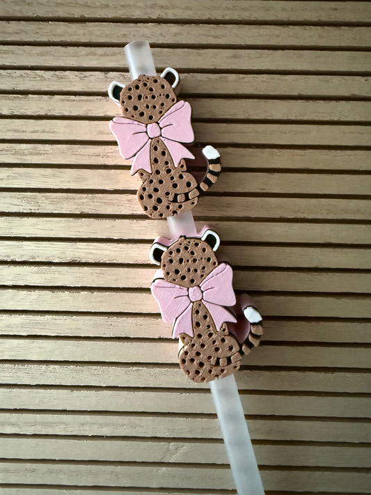 Cheetah w/Bow  - 3d Straw Topper