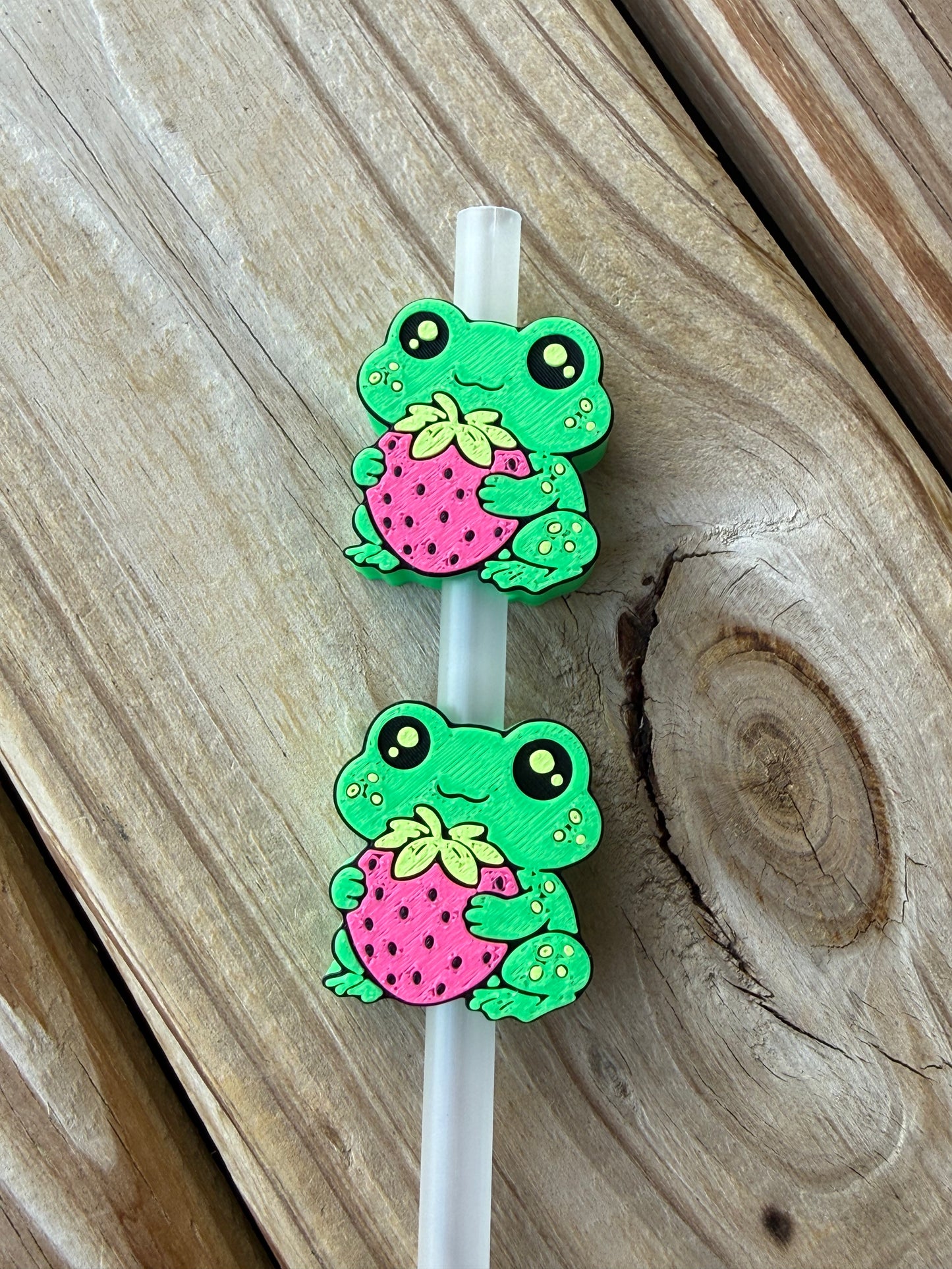 Frog w/Strawberry  - 3d Straw Topper